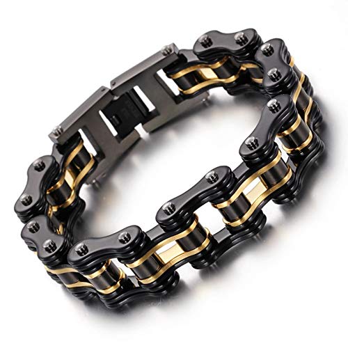 Daesar Brazalete Cadena de Bicicleta Pulsera Cadena Acero Inoxidable Brazalete Negro Oro