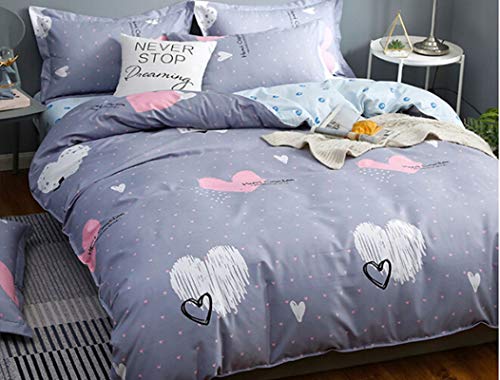 Daesar Juego de Cama de 4 Piezas,Fundas Cama Nordico Patrón de Corazones Gris Azul Edredón 180x220, Sábana 230x230