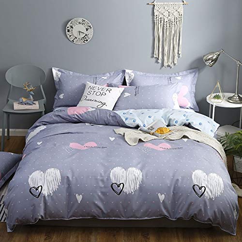 Daesar Juego de Cama de 4 Piezas,Fundas Cama Nordico Patrón de Corazones Gris Azul Edredón 180x220, Sábana 230x230 Daesar Juego de Cama de 4 Piezas,Fundas Cama Nordico Patrón de Corazones Gris Azul Edredón 180x220, Sábana 230x230