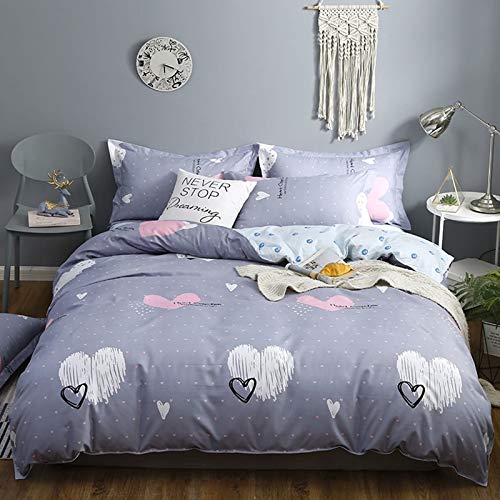 Daesar Juego de Cama de 4 Piezas,Fundas Cama Nordico Patrón de Corazones Gris Azul Edredón 180x220, Sábana 230x230