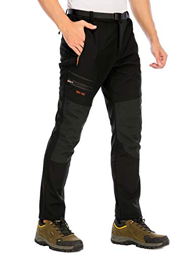 DAFENP Pantalones Trekking Hombre Impermeable Pantalones de Escalada Senderismo Alpinismo Invierno Polar Forrado Aire Libre KZ1662M-Black1-XL