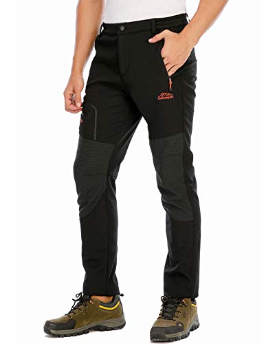 DAFENP Pantalones Trekking Hombre Impermeable Pantalones de Escalada Senderismo Alpinismo Invierno Polar Forrado Aire Libre KZ1662M-Black1-XL