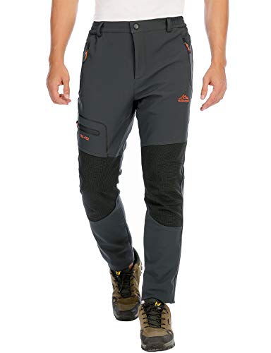 DAFENP Pantalones Trekking Hombre Impermeable Pantalones de Escalada Senderismo Alpinismo Invierno Polar Forrado Aire Libre KZ1662M-DarkGrey2-S