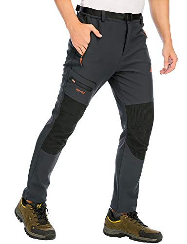 DAFENP Pantalones Trekking Hombre Impermeable Pantalones de Escalada Senderismo Alpinismo Invierno Polar Forrado Aire Libre KZ1662M-DarkGrey2-S