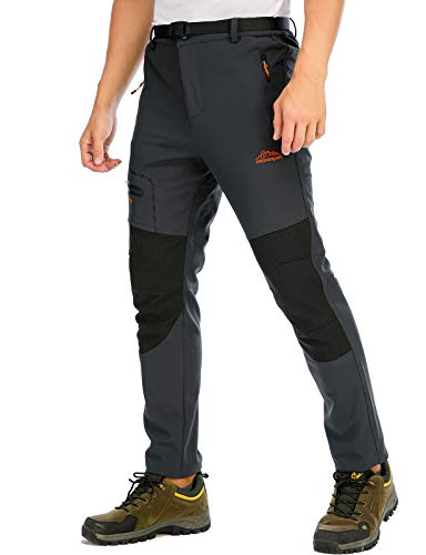 DAFENP Pantalones Trekking Hombre Impermeable Pantalones de Escalada Senderismo Alpinismo Invierno Polar Forrado Aire Libre KZ1662M-DarkGrey2-S