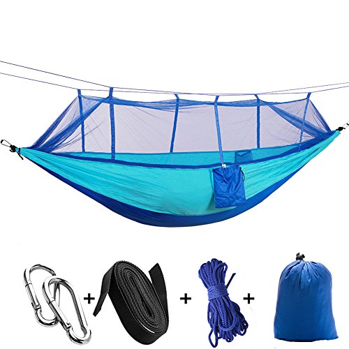 DaiHan Camping Hamaca con mosquitera Ligero Nylon paracaídas Hamaca Hamaca de Carga para jardín al Aire Libre Camping Senderismo Mochila de Viaje Doble Azul M