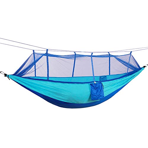 DaiHan Camping Hamaca con mosquitera Ligero Nylon paracaídas Hamaca Hamaca de Carga para jardín al Aire Libre Camping Senderismo Mochila de Viaje Doble Azul M