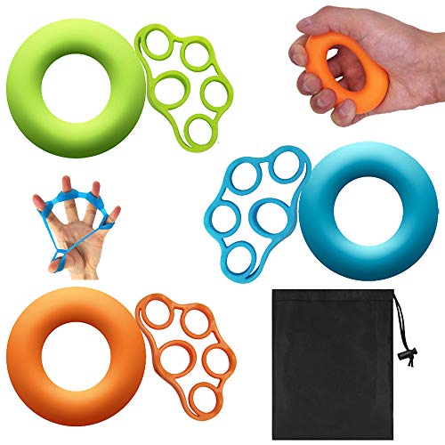 DaKuan - Juego de 6 Anillos de Agarre de Mano con 3 Niveles y Bandas de Resistencia para los Dedos con Bolsa de Transporte para Ejercicios de antebrazo/Guitarra, fortalecimiento de los Dedos DaKuan - Juego de 6 Anillos de Agarre de Mano con 3 Niveles y Bandas de Resistencia para los Dedos con Bolsa de Transporte para Ejercicios de antebrazo/Guitarra, fortalecimiento de los Dedos