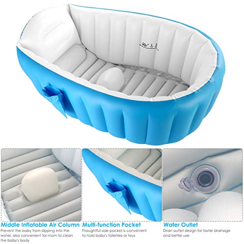 DaMohony Bañera plegable para bebé recién nacidos inflable Bañera portátil mini piscina de aire plato de ducha para bebés de 0-3 años