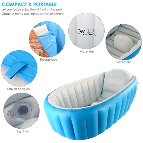 DaMohony Bañera plegable para bebé recién nacidos inflable Bañera portátil mini piscina de aire plato de ducha para bebés de 0-3 años