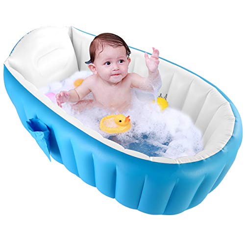 DaMohony Bañera plegable para bebé recién nacidos inflable Bañera portátil mini piscina de aire plato de ducha para bebés de 0-3 años