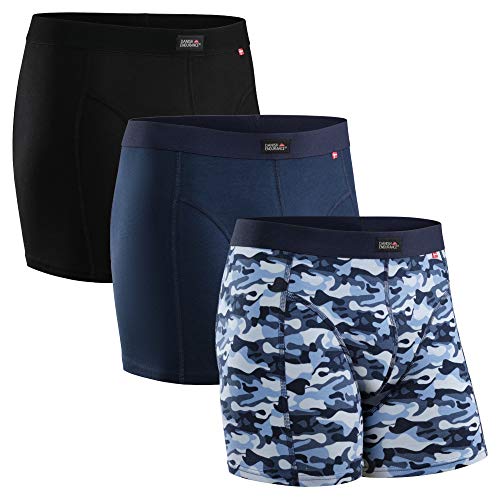 DANISH ENDURANCE Bóxers para Hombre Pack de 3 (Multicolor: Negro, Azul Marino, Azul Camuflaje, Medium) DANISH ENDURANCE Bóxers para Hombre Pack de 3 (Multicolor: Negro, Azul Marino, Azul Camuflaje, Medium)