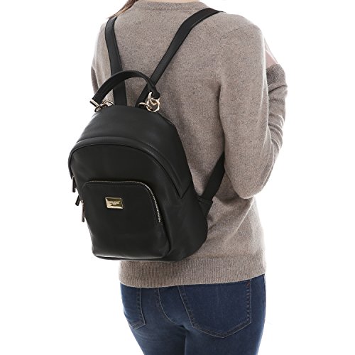 David Jones - Bolso Mochila Mujer Pequeña - Morral Cuero Piel PU Suave - Backpack Daypack Casual Mini Señora Niña - Bolsos de Mano Hombro Viaje Escolar Universidad Colegio Ocio Elegante Moda - Negro