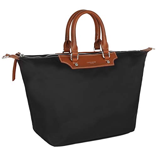 David Jones - Bolso Tote Nylon Mujer - Shopper Nailon Impermeable - Bolso de Mano Plegable - Bolso de Hombro Bandolera Gran Capacidad - Totalizador Shopping Bag - Viaje Playa Comprar Moda - Negro