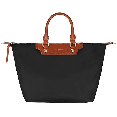 David Jones - Bolso Tote Nylon Mujer - Shopper Nailon Impermeable - Bolso de Mano Plegable - Bolso de Hombro Bandolera Gran Capacidad - Totalizador Shopping Bag - Viaje Playa Comprar Moda - Negro