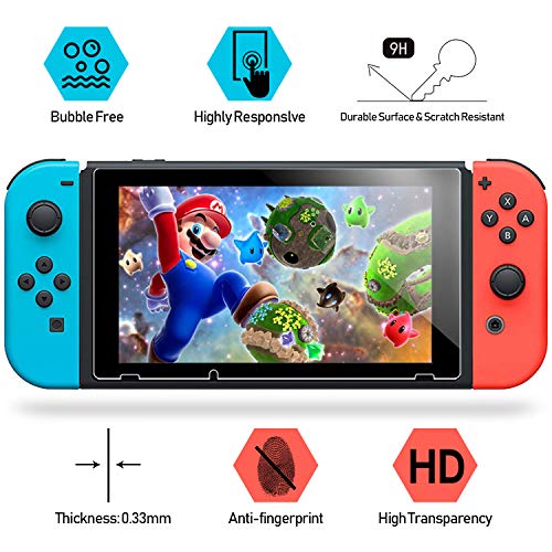 daydayup 3piezas Protector de Pantalla para Nintendo Switch Cristal Templado Pantalla,fácil instalación Sin Burbujas, HD, a Prueba de Rotura, arañazos-Resistente