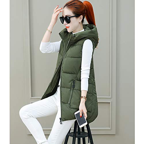 Daytwork Chaquetas Sin Mangas Chalecos Mujeres - Invierno Cálido Acolchado Algodón con Capucha Chaleco al Aire Libre Parka Casual Cómodo Abrigos de Plumas,Verde Militar XS