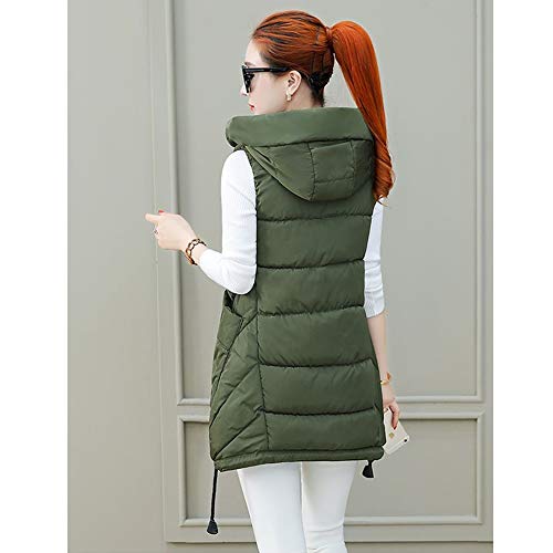 Daytwork Chaquetas Sin Mangas Chalecos Mujeres - Invierno Cálido Acolchado Algodón con Capucha Chaleco al Aire Libre Parka Casual Cómodo Abrigos de Plumas,Verde Militar XS