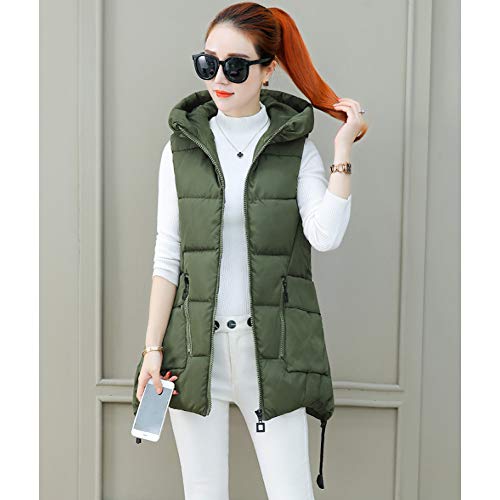 Daytwork Chaquetas Sin Mangas Chalecos Mujeres - Invierno Cálido Acolchado Algodón con Capucha Chaleco al Aire Libre Parka Casual Cómodo Abrigos de Plumas,Verde Militar XS