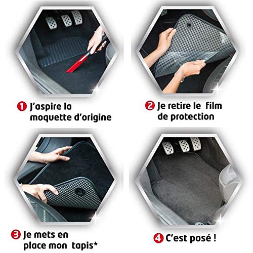 DBS Alfombrillas de Coche - A Medida - Alfombrillas para Coche - 3 uds. - Antideslizante - Moqueta en Negro 900 g/m² - Aspecto Terciopelo - Modelo Star - 1763699