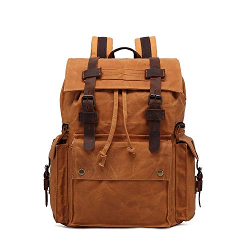 DC Wesley Mochila retro de lona para hombre de 15.6 pulgadas, bolsa de viaje al aire libre, mochila impermeable para mujer, gran capacidad, 33 x 16 x 43 cm (color: amarillo)