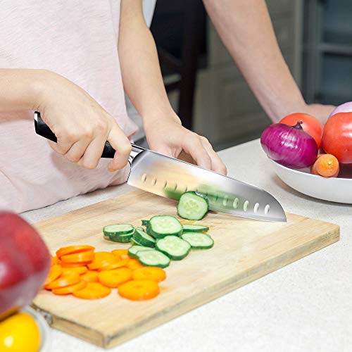 DDF iohEF Cuchillo de Cocina, Cuchillo de Cocinero Santoku Profesional 18cm Acero Inoxidable Alemán Hoja Mango Ergonómico para Vegetales, Frutas, Carne, La Cocinas y Restaurantes Caja de Regalo