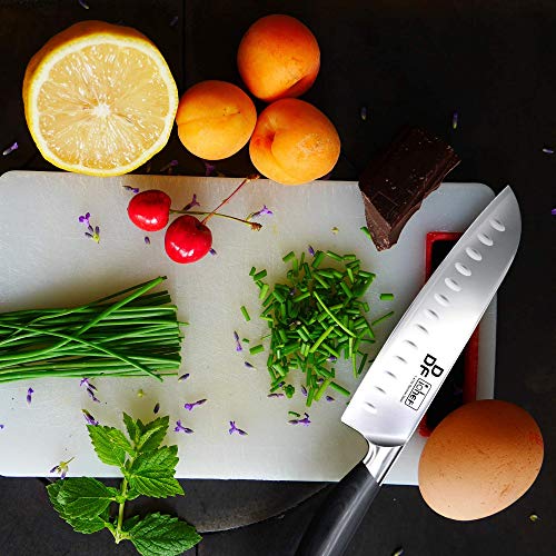 DDF iohEF Cuchillo de Cocina, Cuchillo de Cocinero Santoku Profesional 18cm Acero Inoxidable Alemán Hoja Mango Ergonómico para Vegetales, Frutas, Carne, La Cocinas y Restaurantes Caja de Regalo