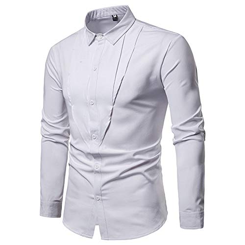 De los Hombres Placket Diseño Triángulo Invertido Color Sólido Ocasional Camisa De Manga Larga Mediante (Color : Black, Size : L)