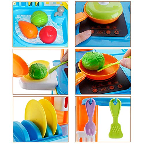 deAO Pequeño Chef Set de Cocinita Plegable en Maleta Convertible Maletín de Juegos con Accesorios, Luces, Sonidos (Azul) , color/modelo surtido