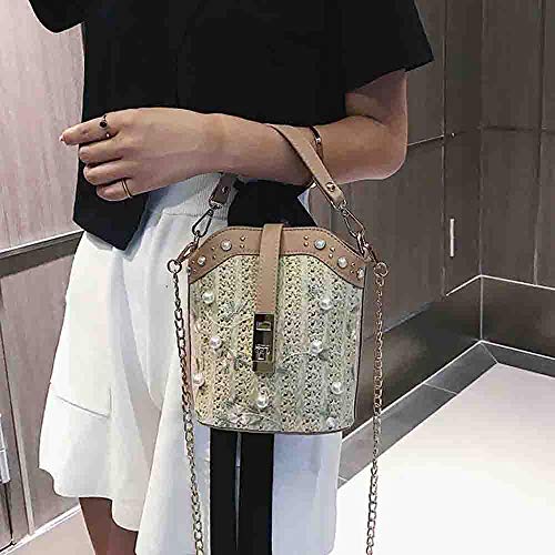 DEAR-JY Bolso Tejido a Mano, Bolso Simple del Cubo de la Bolsa de Messenger de la Perla del Bolso del Hombro de Las Mujeres Simples, Moda del poliéster,C DEAR-JY Bolso Tejido a Mano, Bolso Simple del Cubo de la Bolsa de Messenger de la Perla del Bolso del Hombro de Las Mujeres Simples, Moda del poliéster,C