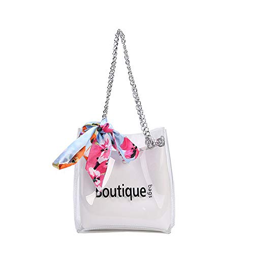 DEAR-JY Bolsos Transparentes, Bolso Claro del Bolso del Cubo de Las Mujeres Bolsos de Hombro Transparentes de Las Mujeres de Las señoras Messenger Beach Compras Ocasionales Bufandas Bolsos,Blanco