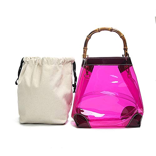 DEAR-JY Bolsos Transparentes, Bolso de la Madre de la Tela de la Tela Tejida de la Nueva Perspectiva Verano Que Hace Juego del Color del Bolso Transparente de bambú del Cubo,Rosered