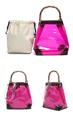 DEAR-JY Bolsos Transparentes, Bolso de la Madre de la Tela de la Tela Tejida de la Nueva Perspectiva Verano Que Hace Juego del Color del Bolso Transparente de bambú del Cubo,Rosered