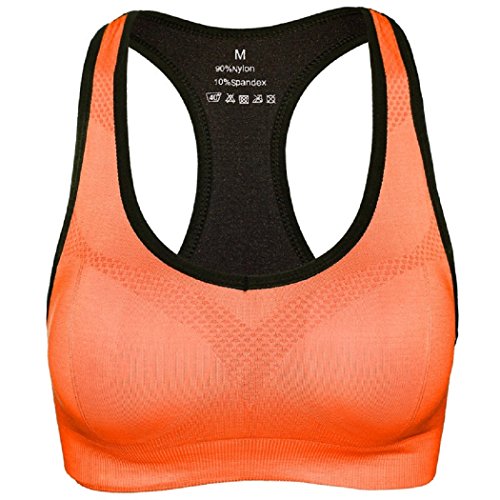 DEBAIJIA Mujer Sujetador Deportivo Running con Relleno Shock Absorber Sin Aros Chaleco Gimnasio Aptitud Sin Costuras Yoga Estiramiento Sports Naranja-L