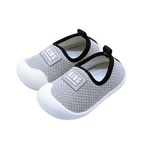 DEBAIJIA Zapatos para niños 0-3T Bebé Caminar Zapatillas Color Sólido Suela Suave Malla Ligero Transpirable 18/19 EU Gris (Tamaño Etiqueta 17)