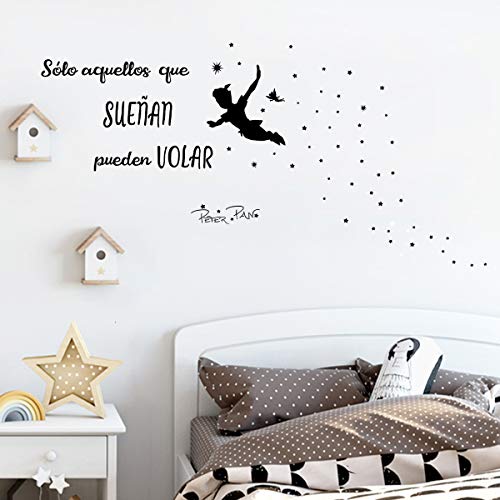 decalmile Pegatina de Pared Peter Pan Frases Sólo Aquellos Que SUEÑAN Pueden Volar Motivadora Letras Vinilo Adhesivos Pared Habitación Infantiles Niños Bebés Guardería