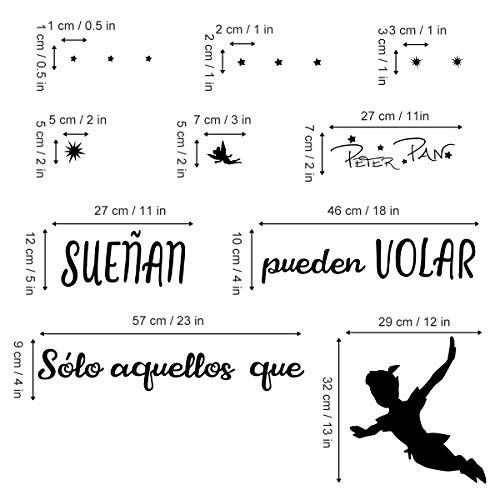 decalmile Pegatina de Pared Peter Pan Frases Sólo Aquellos Que SUEÑAN Pueden Volar Motivadora Letras Vinilo Adhesivos Pared Habitación Infantiles Niños Bebés Guardería