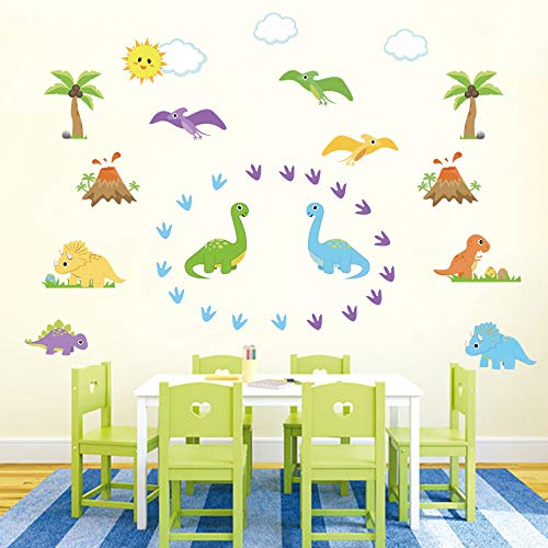 decalmile Pegatinas de Pared Dinosaurio Colorido Vinilos Decorativos Palma Árbol Adhesivos Pared Habitación Infantiles Niños Bebés Guardería Salón