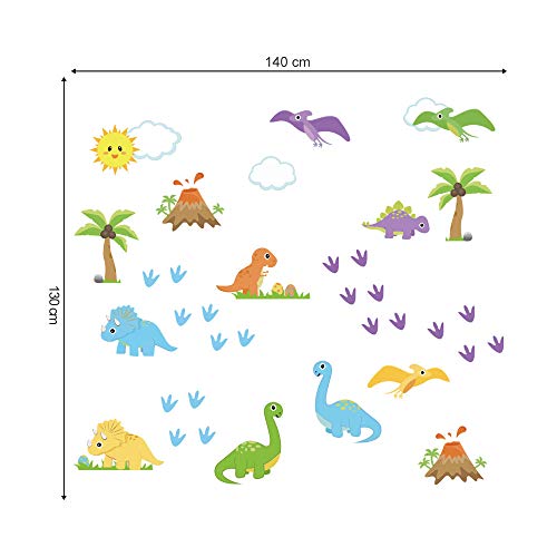 decalmile Pegatinas de Pared Dinosaurio Colorido Vinilos Decorativos Palma Árbol Adhesivos Pared Habitación Infantiles Niños Bebés Guardería Salón