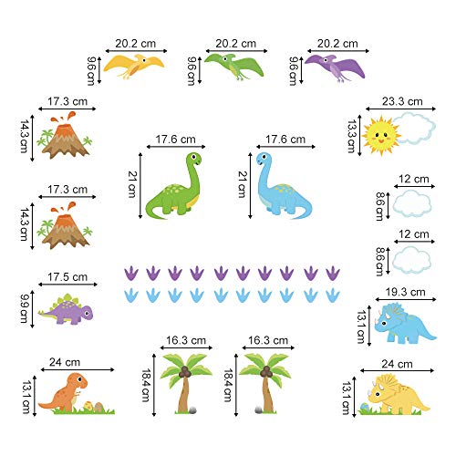 decalmile Pegatinas de Pared Dinosaurio Colorido Vinilos Decorativos Palma Árbol Adhesivos Pared Habitación Infantiles Niños Bebés Guardería Salón