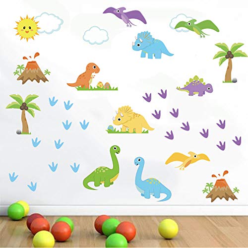 decalmile Pegatinas de Pared Dinosaurio Colorido Vinilos Decorativos Palma Árbol Adhesivos Pared Habitación Infantiles Niños Bebés Guardería Salón