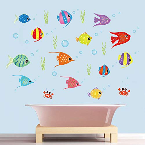 decalmile Pegatinas de Pared Peces de Colores Vinilos Decorativos Mundo Submarino Oceano Infantiles Bebés Niños Habitación Baño Adhesivos Pared