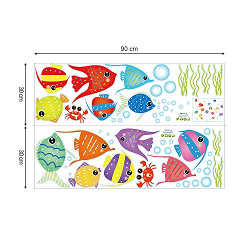 decalmile Pegatinas de Pared Peces de Colores Vinilos Decorativos Mundo Submarino Oceano Infantiles Bebés Niños Habitación Baño Adhesivos Pared