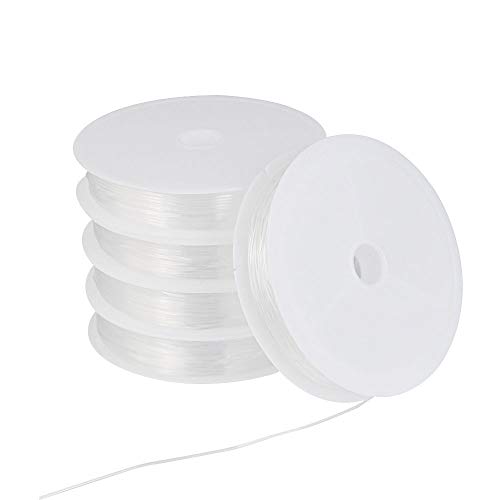 DECARETA 5 PCS Hilo Elástico de Poliéster Transparente,Hilo Elástico Pulseras,Elástico Rebordear Hilo para Hacer Adornos con Abalorio como Pulseras y Otras DIY Manualidades-0.88mm*8m