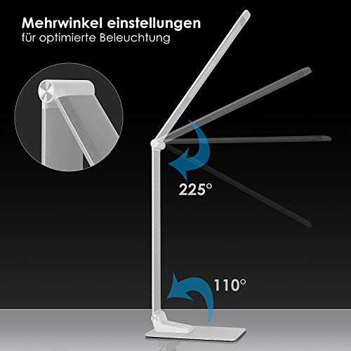 Deckey Lámpara de Escritorio Metal LED 12W Lámpara de Mesa de Oficina 5 Colores y 6 Niveles de Brillo Función de Memoria Regulable Puerto USB,Protección para los ojos Operación del Panel Táctil