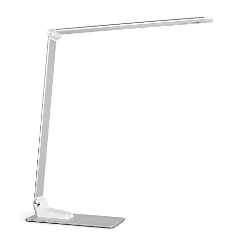 Deckey Lámpara de Escritorio Metal LED 12W Lámpara de Mesa de Oficina 5 Colores y 6 Niveles de Brillo Función de Memoria Regulable Puerto USB,Protección para los ojos Operación del Panel Táctil