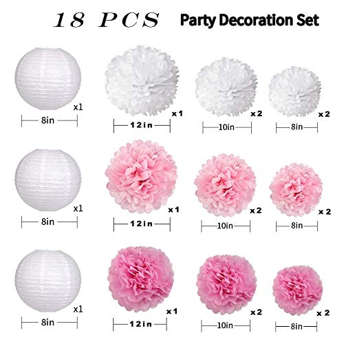 Decoración de Fiesta Pompom Flores,Abanicos de Papel Bola,Kit de Fiesta de Pompones,Papel para Colgar Bola Decoración,pompones de papel,Flores Decoracion Cumpleaños (18 set)