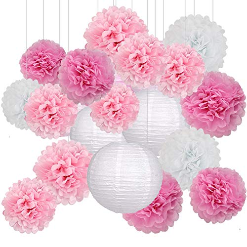 Decoración de Fiesta Pompom Flores,Abanicos de Papel Bola,Kit de Fiesta de Pompones,Papel para Colgar Bola Decoración,pompones de papel,Flores Decoracion Cumpleaños (18 set)