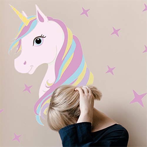 Decoración infantil de pared, unicornio impresión bling estrellas eliminación arte pegatinas DIY niños niñas dormitorio decoración mural de la pared (A)