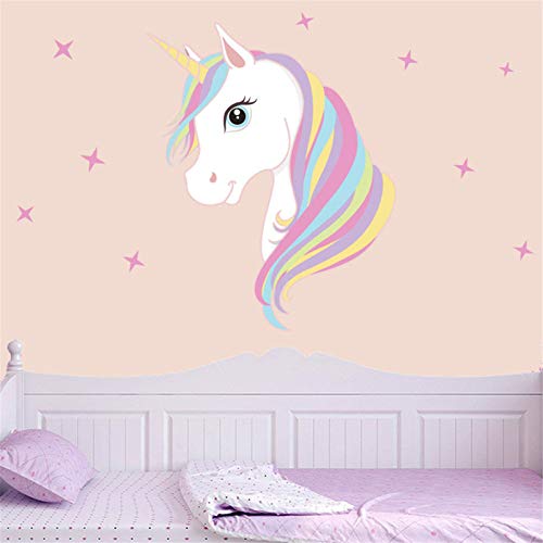 Decoración infantil de pared, unicornio impresión bling estrellas eliminación arte pegatinas DIY niños niñas dormitorio decoración mural de la pared (A)